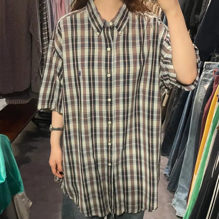 [BUNJANG] Polo Ralph Lauren Check Short Sleeve Shirt Navy Pink / [IM] 폴로 체크 반팔 셔츠 네이비 핑크
