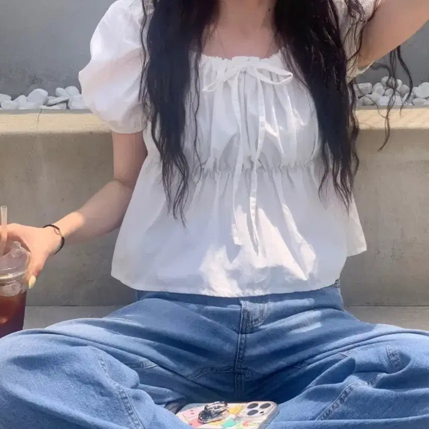 [BUNJANG] White Puff Blouse / 화이트 퍼프 블라우스