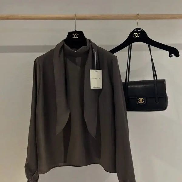 [BUNJANG] Tie Neck Blouse Long Sleeve / 타이 블라우스 긴팔 새상품
