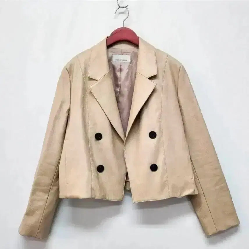 [BUNJANG] VOV 22'SS Faux Leather Double Jacket Beige / VOV 보브 22'SS 페이크 레더  더블 자켓 55사이즈