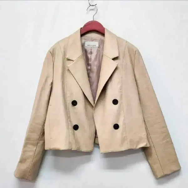 [BUNJANG] VOV 22'SS Faux Leather Double Jacket Beige / VOV 보브 22'SS 페이크 레더  더블 자켓 55사이즈