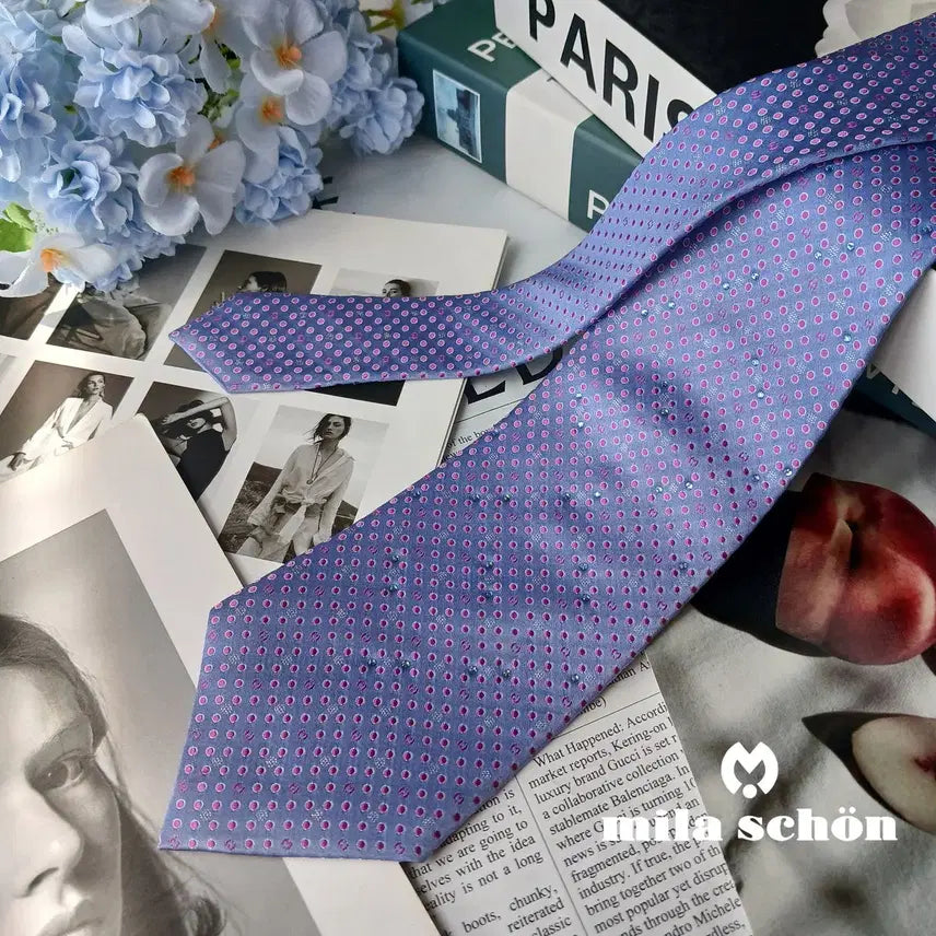 [BUNJANG] Mila Schon Silk Purple & Pink Dot Pattern Necktie 9.1cm / 밀라숀 실크 퍼플 도트 패턴 넥타이 9.1cm S~A+등급 E1711