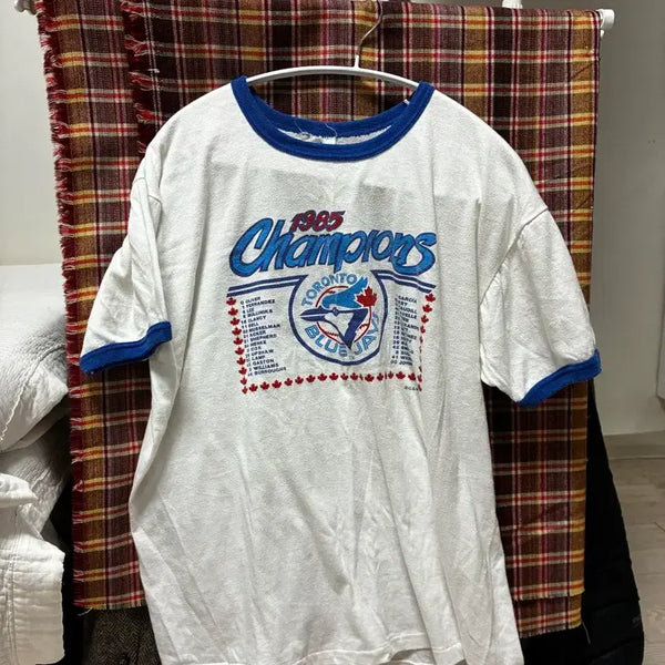 [BUNJANG] 1985 Toronto Blue Jays Champion Ringer T-Shirt / 80s 빈티지 링거 반팔 티셔츠