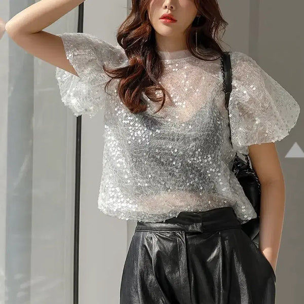 [BUNJANG] DINT E2676 Sequin See-Through Top / 딘트(DINT) E2676 스팽글 시스루 탑 F
