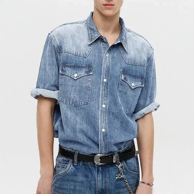 [BUNJANG] DNSR Western Half Denim Shirt Light Blue XL / dnsr 웨스턴 하프 데님 셔츠 라이트블루 xl