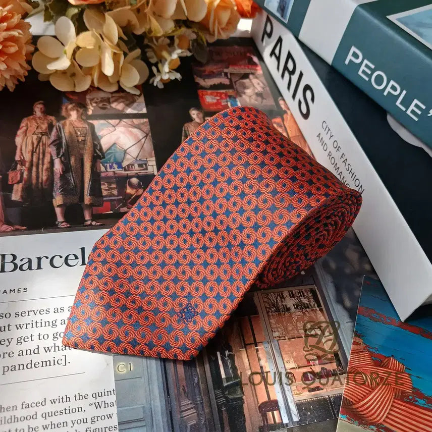 [BUNJANG] Louis Quatorze Orange Navy Swirl Jacquard 8cm Silk Tie / 루이까또즈 오렌지 네이비 스월 자카드 넥타이 8cm S~A+등급 E1745