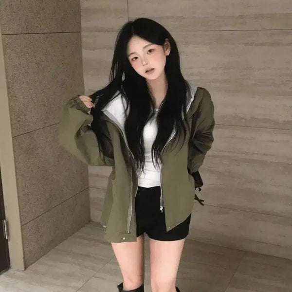 [BUNJANG] Khaki Anorak Jacket / 카키색 바람막이 야상자켓