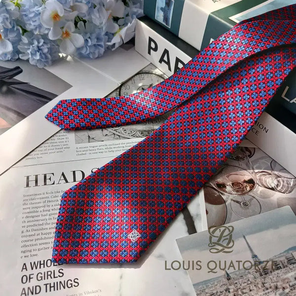 [BUNJANG] Louis Quatorze Red & Blue Geometric Jacquard Silk Tie 8.2cm / 루이까또즈 레드 블루 기하 자카드 로고 넥타이 8.2cm S~A+등급 E1749
