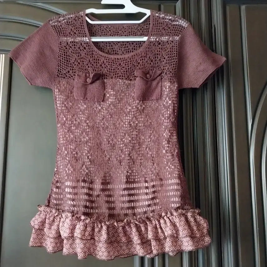 [BUNJANG] Knit Brown Blouse / 뜨개  진브라운 블라우스