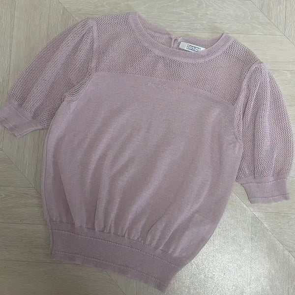 [BUNJANG] EGOIST Pink Mesh Puff Sleeve Knit Top FREE SIZE / 에고이스트 핑크 메쉬 퍼프 니트 (FREE)