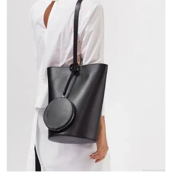 [BUNJANG] Building Block Structured Black Leather Basket Bag / 빌딩블록 바스켓백