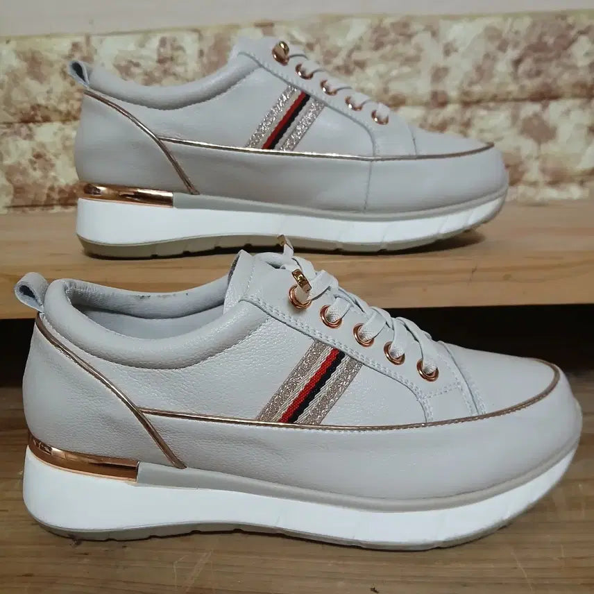 [BUNJANG] Women's Gold Leather Sneakers Size 230 / (149) 여성 가죽 스니커즈 230