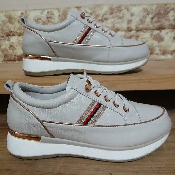[BUNJANG] Women's Gold Leather Sneakers Size 230 / (149) 여성 가죽 스니커즈 230