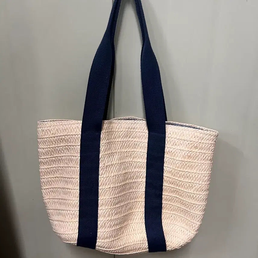 [BUNJANG] Navy Stripe Rattan Tote Bag / 라탄백 네이비 스트라이프 토트백