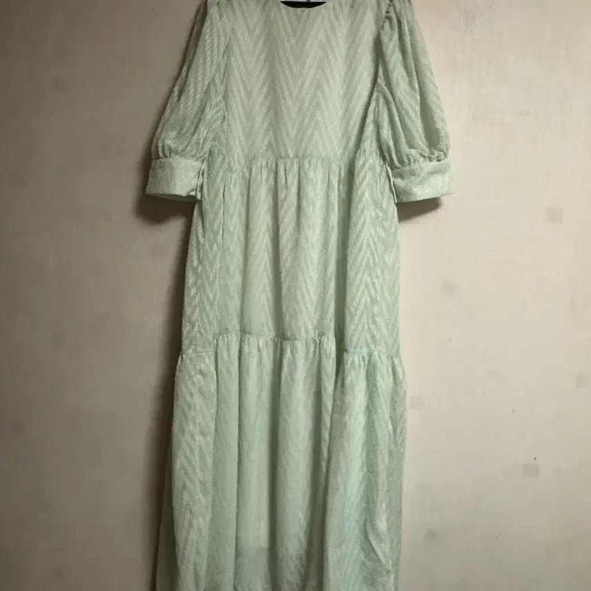 [BUNJANG] Mint Puff Sleeve Long Dress / 민트색 퍼프소매 롱 원피스