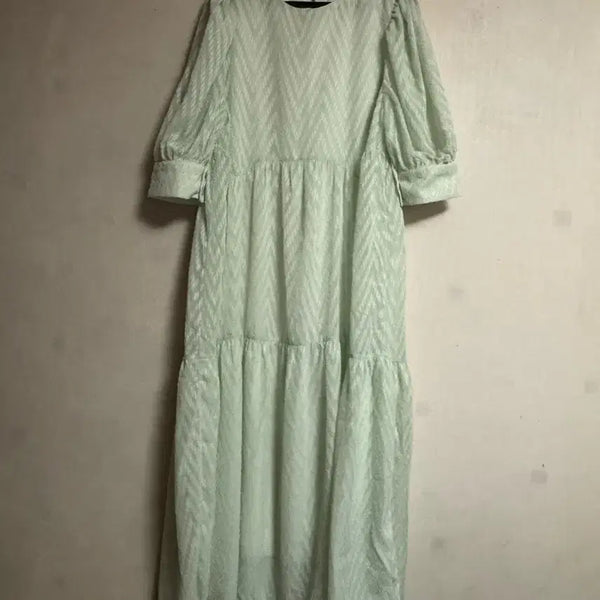 [BUNJANG] Mint Puff Sleeve Long Dress / 민트색 퍼프소매 롱 원피스