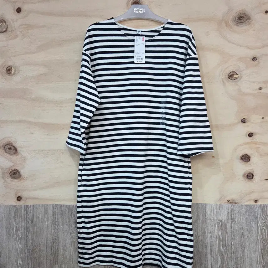[BUNJANG] Uniqlo Striped 3/4 Sleeve Midi Dress / 511) 유니클로 7부 스트라이프 미디원피스