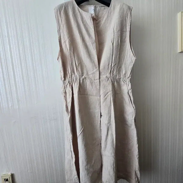 [BUNJANG] Beige Shirring Sleeveless Dress / 스타일리쉬한 베이지 셔링 민소매 원피스 66
