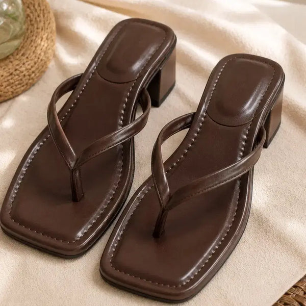 [BUNJANG] Brown Mule Sandals - 4cm Heel / 브라운 뮬 샌드 힐