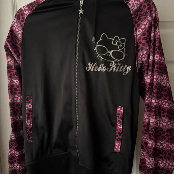 [BUNJANG] Hello Kitty Leopard Print Hooded Zip-Up / 태닝 헬로키티 레오파드 후드 집업