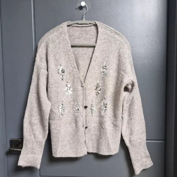 [BUNJANG] Women's Sequin Knit Cardigan - Gray / 여성 스팽글 니트 가디건  그레이.새상품 66ㅡ88. 프리