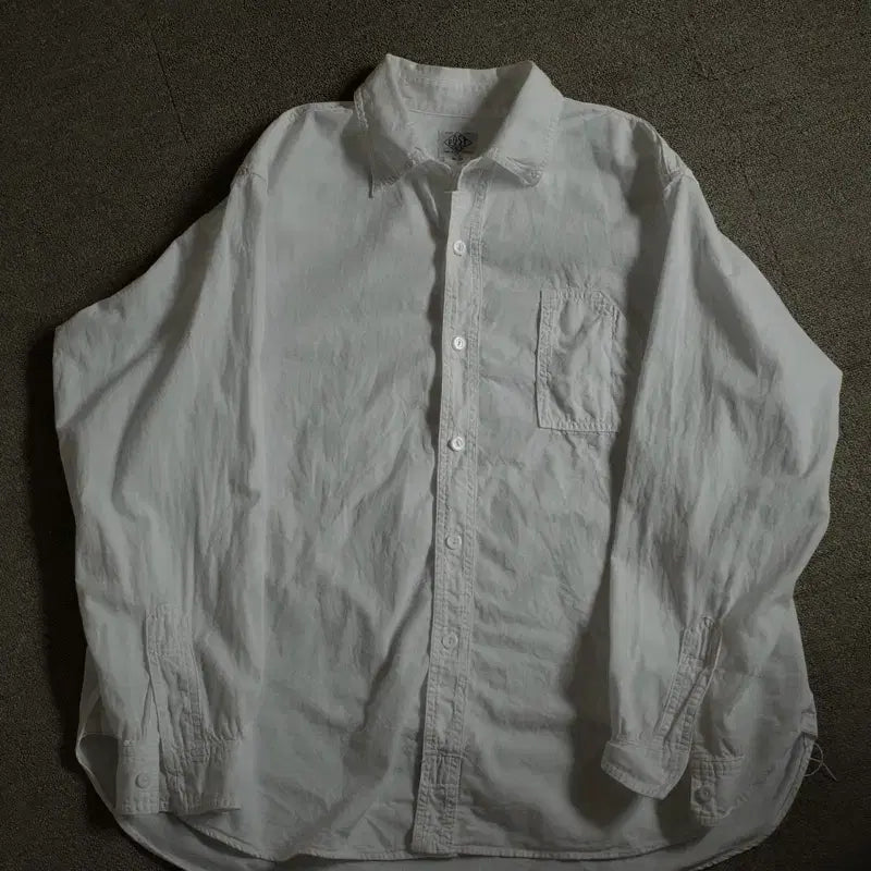 [BUNJANG] POST OVERALLS No.1 Shirt White Cotton Chambray L Size / 포스트오버롤즈 no1 셔츠 화이트 코튼 샴브레이 L 사이즈