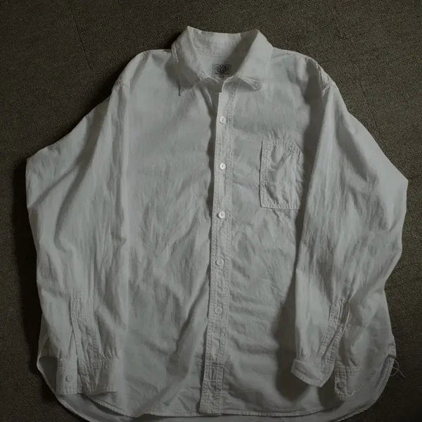[BUNJANG] POST OVERALLS No.1 Shirt White Cotton Chambray L Size / 포스트오버롤즈 no1 셔츠 화이트 코튼 샴브레이 L 사이즈