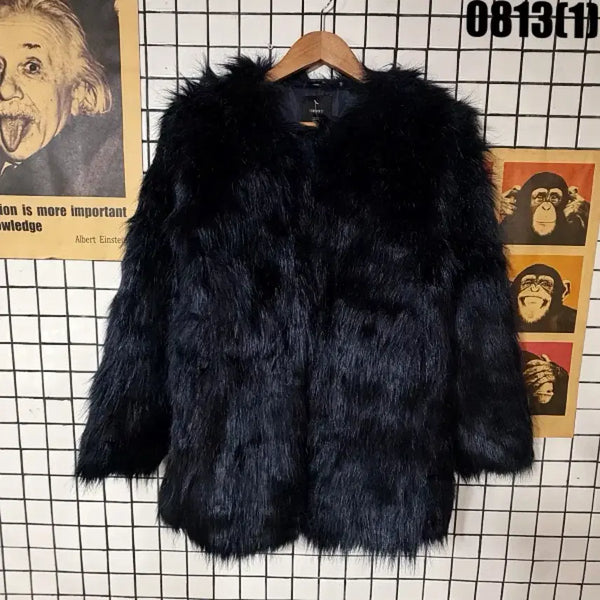 [BUNJANG] Black Faux Fur Coat - Size S / 고급 퍼 코트 S 0813