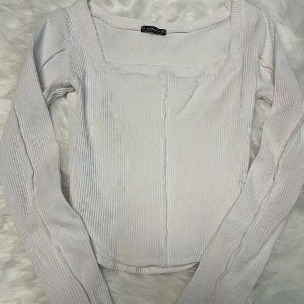 [BUNJANG] Pleasenofollow Barbie Squareneck Long Sleeve Top White / (옷장 정리) 플리즈노팔로우 바비탑 긴팔 화이트