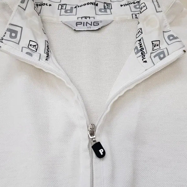 [BUNJANG] Ping Golf Short Sleeve Polo Shirt with Point Pattern and Half-Zip in White / 핑 골프 반팔 카라티 포인트 패턴 반집업 화이트
