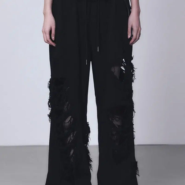[BUNJANG] Trimingbird Damage Wide Sweatpants / 트리밍버드 데미지 와이드 스웻 팬츠
