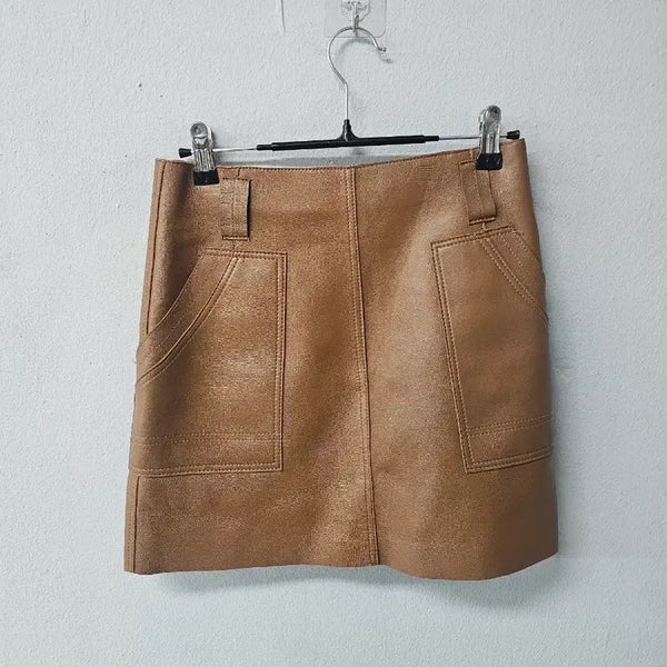 [BUNJANG] Loewe Camel Lambskin Mini Skirt / 로에베 카멜색 양가죽 미니스커트