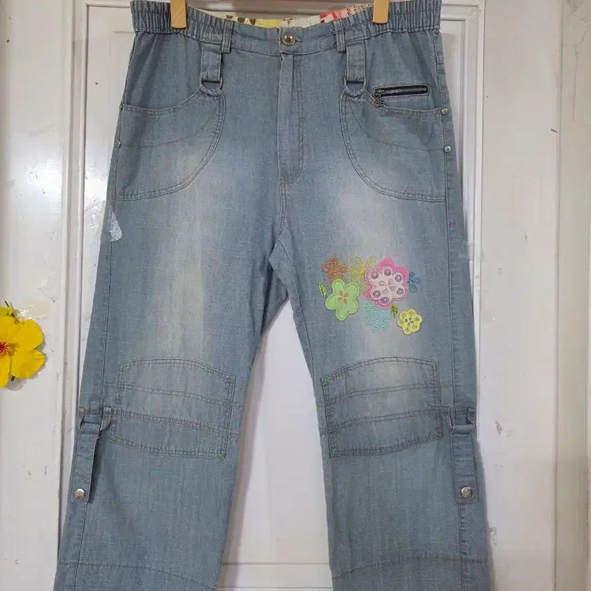[BUNJANG] Women's Wide-Leg Denim Pants / 여름  초가을 고급스러운 디자인이쁜  밴딩  청통바지  깨끗해요