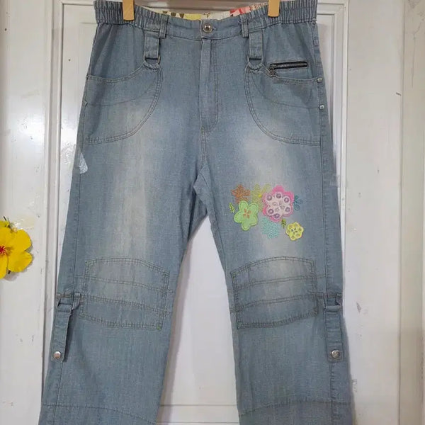 [BUNJANG] Women's Wide-Leg Denim Pants / 여름  초가을 고급스러운 디자인이쁜  밴딩  청통바지  깨끗해요