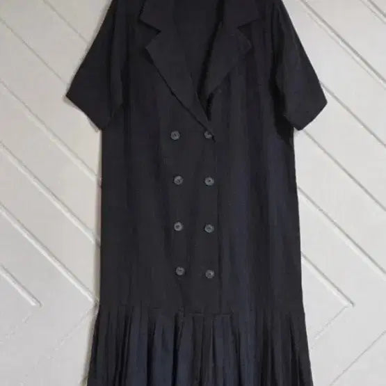 [BUNJANG] Black Double Button Flare Long Dress / 블랙 더블 버튼 플레어 원피스