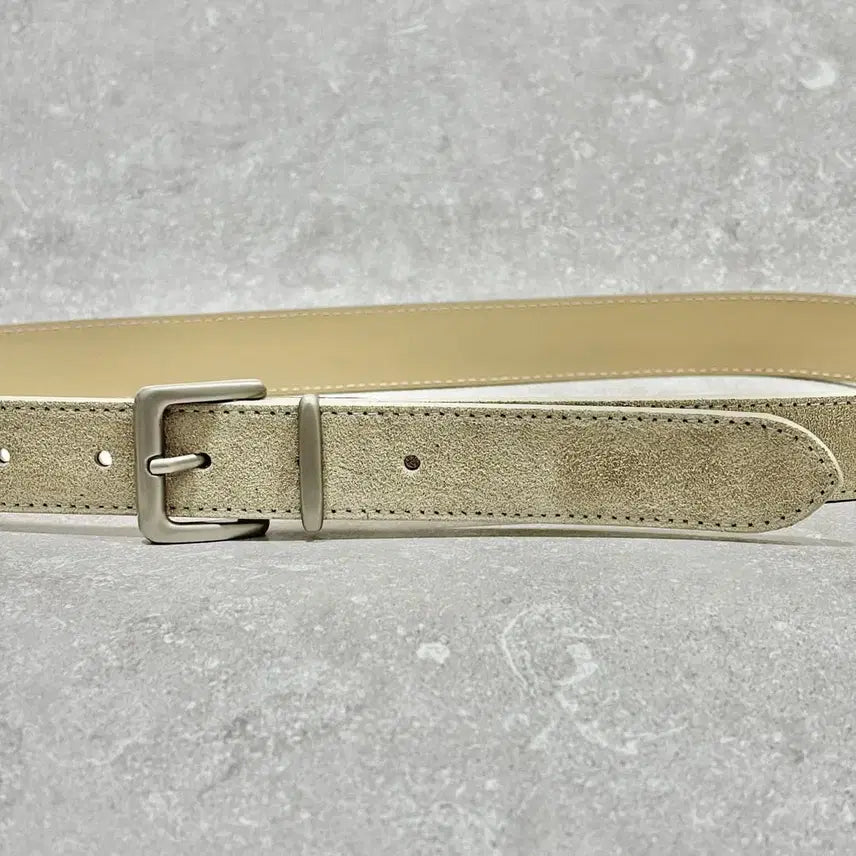 [BUNJANG] Satin Silver Buckle Italian Suede Cowhide Basic Belt / 새틴 실버 버클 이탈리아 스웨이드 소가죽 베이직 벨트