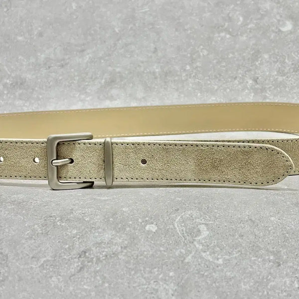 [BUNJANG] Satin Silver Buckle Italian Suede Cowhide Basic Belt / 새틴 실버 버클 이탈리아 스웨이드 소가죽 베이직 벨트