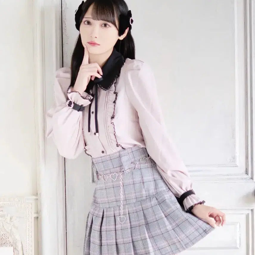 [BUNJANG] Honey Cinnamon Grey Check Skirt (Heart Belt Included) / 허니시나몬 그레이체크스카판(하트벨트포함)