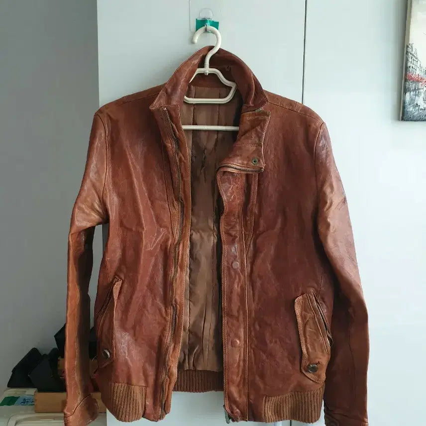 [BUNJANG] Wooyoungmi Brown Washed Leather Jacket / 우영미 가죽쟈켓