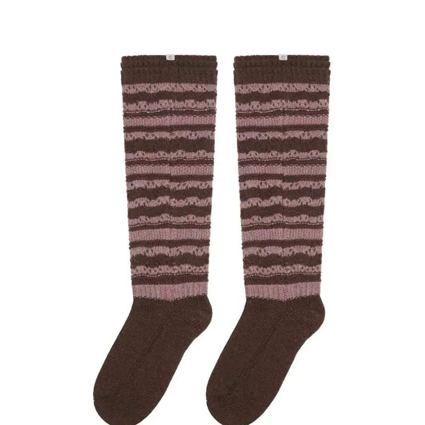 [BUNJANG] Koiseio Stripe Mori Knee Socks Brown / 코이세이오 스트라이프 니삭스 브라운
