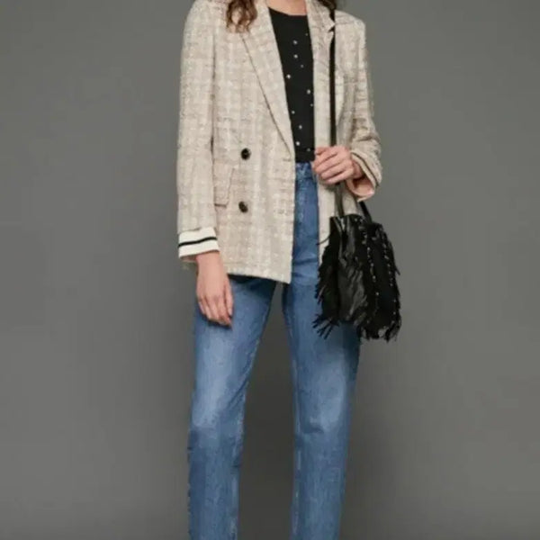 [BUNJANG] Maje Double-Button Sleeve Detail Tweed Jacket - Beige, Size 1 / 마쥬 더블버튼 소매포인트 트위드자켓 1사이즈