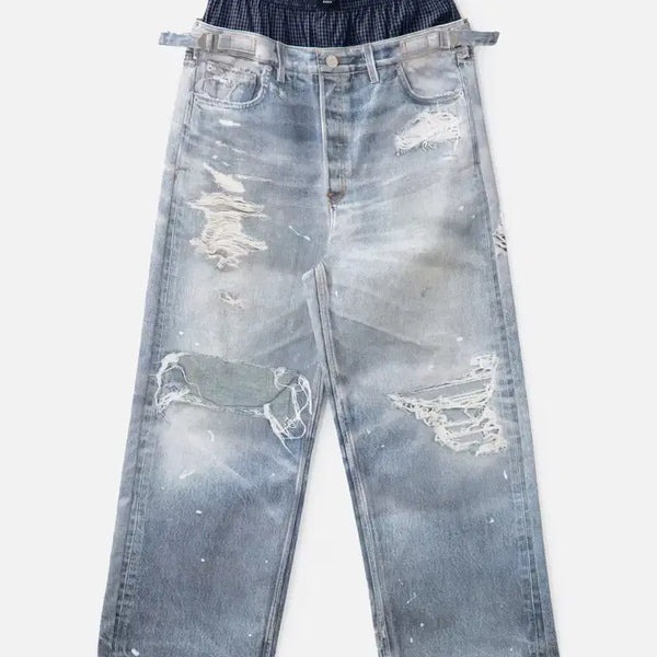 [BUNJANG] Protocol Index Trompe L'oeil Layered Denim Pants / 3) Protocol Index 프로토콜 인덱스 트롱프뢰유 레이어드 데님 팬츠