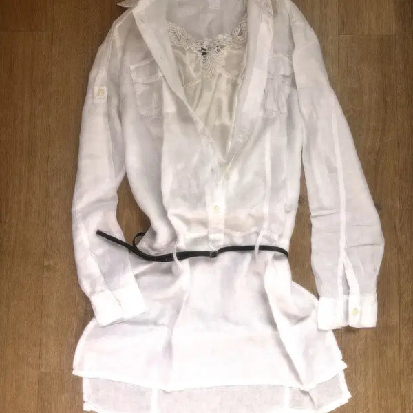 [BUNJANG] Linen Button Slit Pocket Shirt Dress / 린넨 버튼 트임 포켓 셔츠 원피스