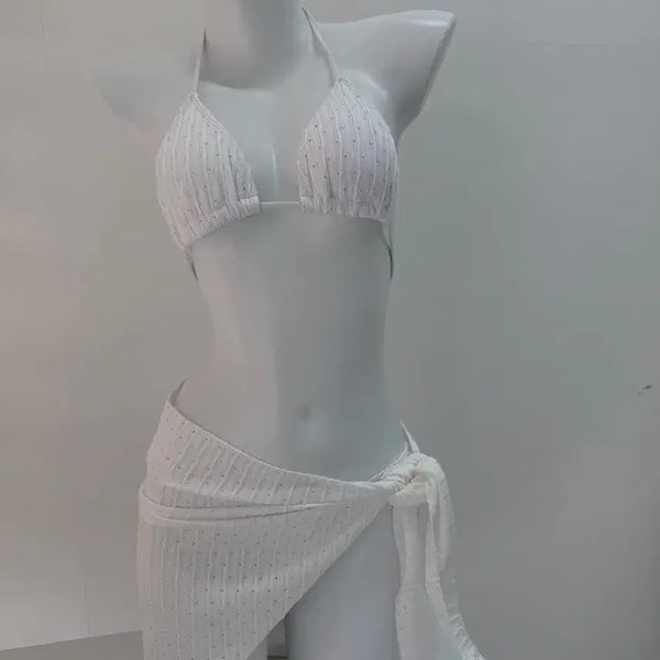 [BUNJANG] Punching White Bikini 3-Piece Set (Size S) / [새상품] 펀칭 화이트 비키니 3피스 세트