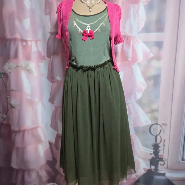 [BUNJANG] Tesla Print Skirt Layered Dress with Bolero / 테슬 프린트 샤스커트 레이어드 원피스 (볼레로 포함)
