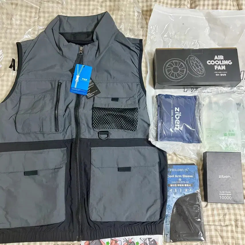 [BUNJANG] Ziben Air Cooling Vest Set with 10000mAh Power Bank (Gray, M) / 동영상있음 ** 지벤 선풍기조끼 1만 보조베터리 포함 세트 / 그레이 V2622 / M 95사이즈