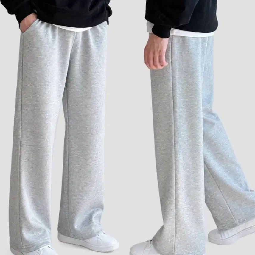 [BUNJANG] Unisex Four-Season Semi-Wide Fit Trousers (Gray) / 와이드 팬츠 새상품