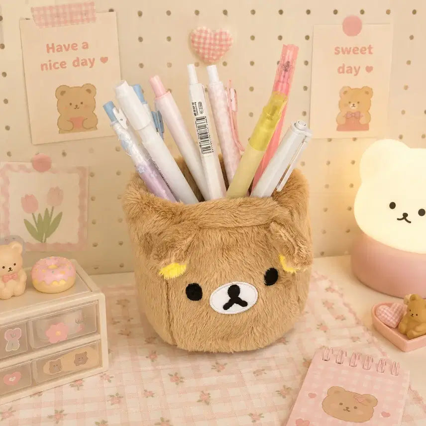 [BUNJANG] Rilakkuma Bear Face Pen & Cosmetic Organizer / 리락쿠마 곰돌이 펜 화장품 정리함