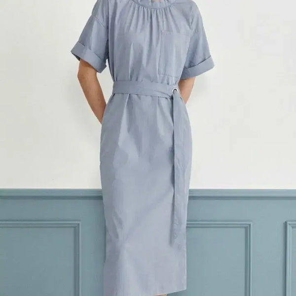 [BUNJANG] THE IZZAT COLLECTION Belted Back Pleat Short Sleeve Summer Dress / 더아이잗컬렉션/ 백 턱 포인트 벨티드 바스락원피스