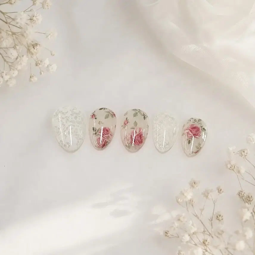 [BUNJANG] Handmade Vintage Rose & Lace Nail Tips / 8월 할인) 빈티지 로즈 수제 네일팁